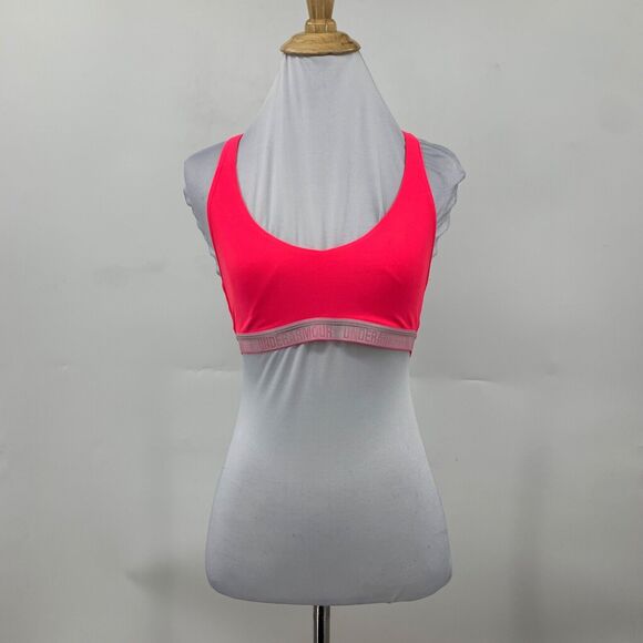 Under Armour Strappy Sports Bra Womens S Small Neon Pink Logo Band Unpadded - Picture 2 of 14